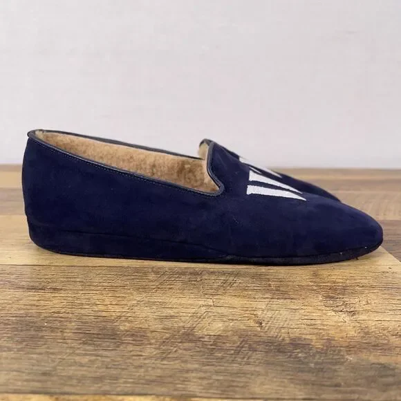 Sarah Flint x Wunderkind “W” Navy Blue Suede Slipper Flats Size EU 38 / US 7.5 - Picture 8 of 9
